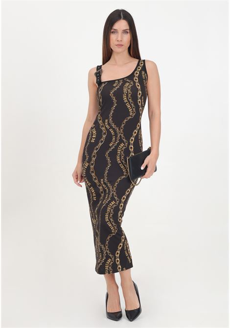 Women's black midi dress with Chain Couture print VERSACE JEANS COUTURE | 77HAO978JS423G89